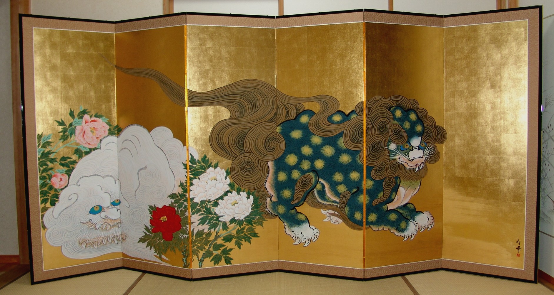 Lions and Peony